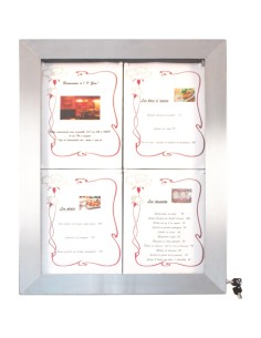 Porte-menu mural LED 4xA4 Securit - inox argent