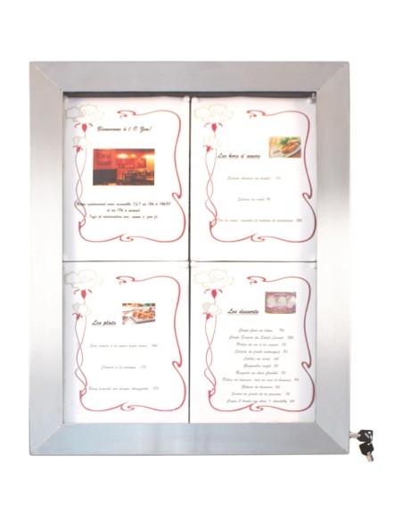 Porte-menu mural LED 4xA4 Securit - inox argent