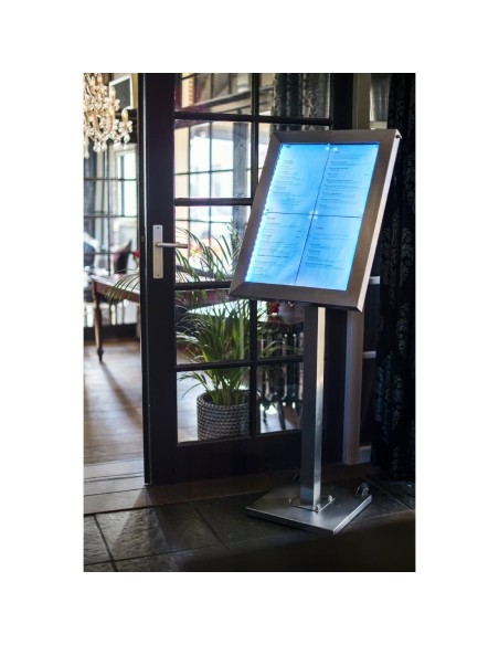Porte-menu mural LED 4xA4 Securit - inox argent