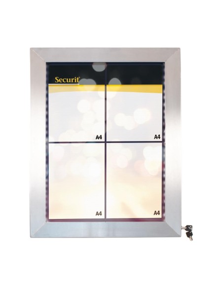 Porte-menu mural LED 4xA4 Securit - inox argent