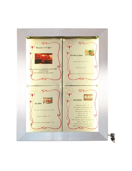 Porte-menu mural LED 4xA4 Securit - inox argent