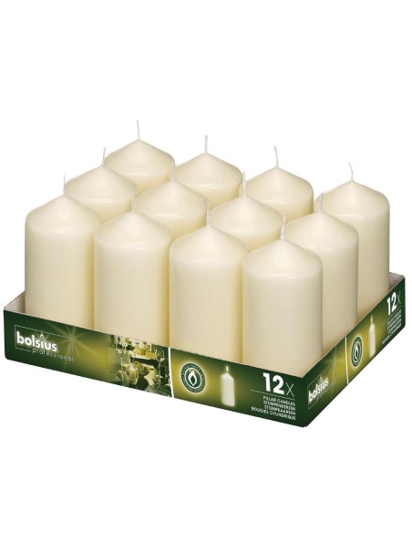 Bougies hautes cylindriques ivoire Bolsius 120mm - lot de 12