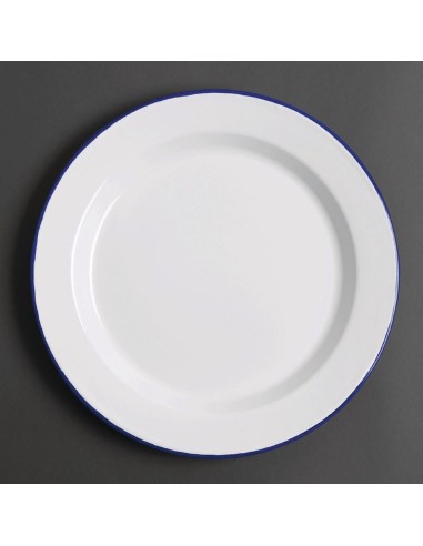 Assiettes plates en acier émaillé Olympia 300mm - lot de 6