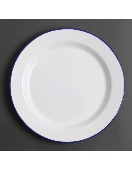 Assiettes plates en acier émaillé Olympia 300mm - lot de 6