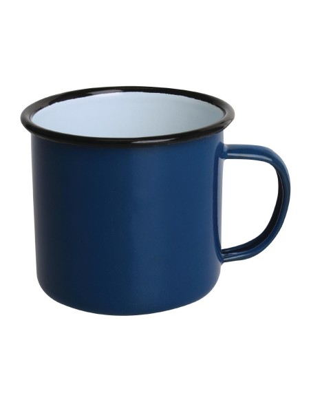 Mugs en acier émaillé bleu et noir Olympia 350ml - lot de 6