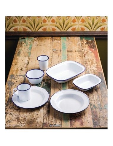 Assiettes plates en acier émaillé Olympia 300mm - lot de 6