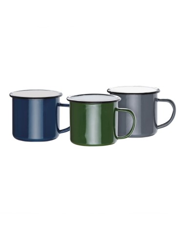 Mugs en acier émaillé bleu et noir Olympia 350ml - lot de 6