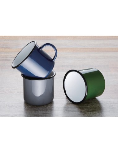Mugs en acier émaillé vert et noir Olympia 350ml - lot de 6