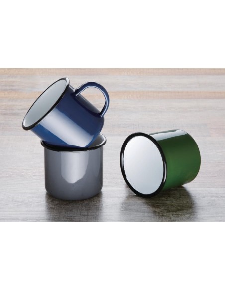 Mugs en acier émaillé vert et noir Olympia 350ml - lot de 6