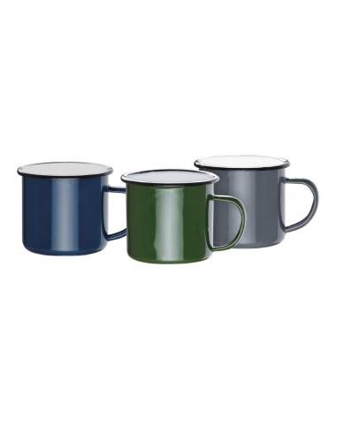 Mugs en acier émaillé vert et noir Olympia 350ml - lot de 6
