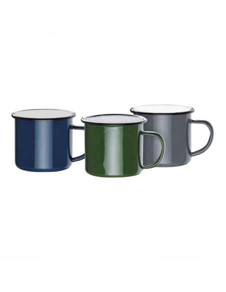 Mugs en acier émaillé vert et noir Olympia 350ml - lot de 6