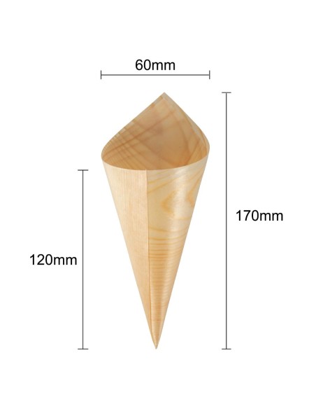 Cônes biodégradables en peuplier Fiesta 75x170 mm - Lot 100