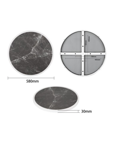 Plateau rond Bolero en verre trempé 580mm - granit foncé