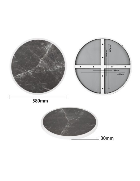 Plateau rond Bolero en verre trempé 580mm - granit foncé