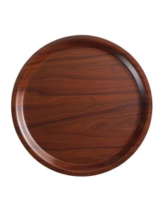 Plateau rond stratifié Mykonos Cambro noyer 38 cm - Antidérapant