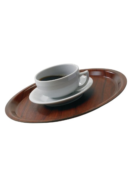 Plateau rond stratifié Mykonos Cambro noyer 38 cm - Antidérapant