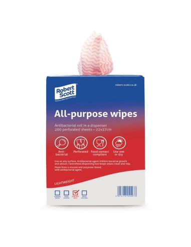 Chiffons tout usage antibactériens Jantex rouges - Lot de 200