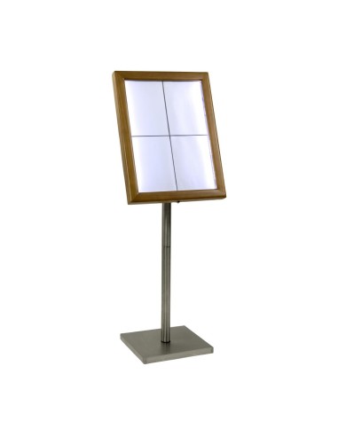 Porte-menu LED teck Securit 4xA4 avec poteau - Marron
