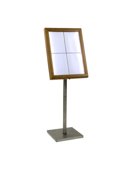 Porte-menu LED teck Securit 4xA4 avec poteau - Marron
