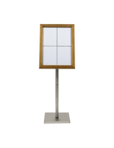 Porte-menu LED teck Securit 4xA4 avec poteau - Marron