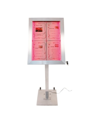 Porte-menu LED 4xA4 inox Securit - Présentoir professionnel