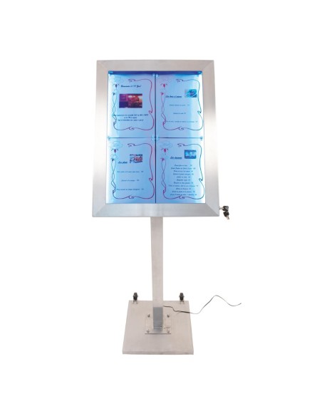 Porte-menu LED 4xA4 inox Securit - Présentoir professionnel