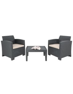 Ensemble fauteuils et table rotin PP Bolero gris - Mobilier extérieur