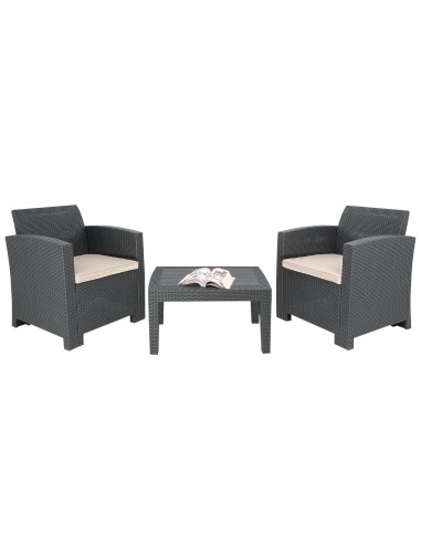Ensemble fauteuils et table rotin PP Bolero gris - Mobilier extérieur