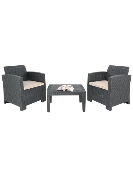 Ensemble fauteuils et table rotin PP Bolero gris - Mobilier extérieur