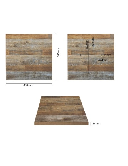 Plateau carré Bolero effet bois vieilli 60 cm - Design élégant