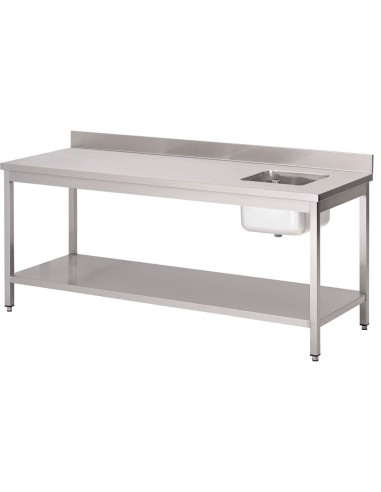 Table du chef Gastro M avec bac et dosseret - 880x2000x700 mm