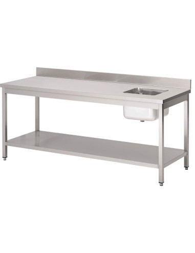 Table du chef Gastro M avec bac droit et dosseret - 880x1400x700 mm