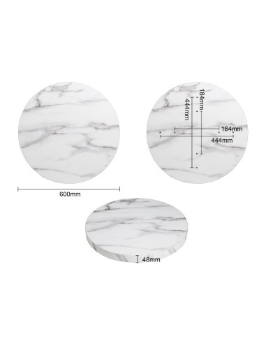 Plateau rond Bolero 600 mm effet marbre - 48 mm