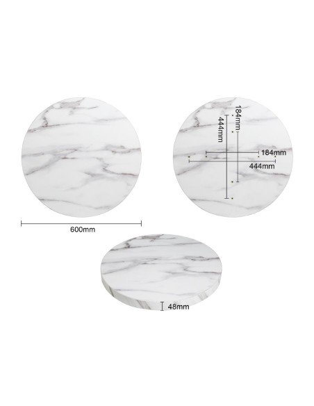 Plateau rond Bolero 600 mm effet marbre - 48 mm