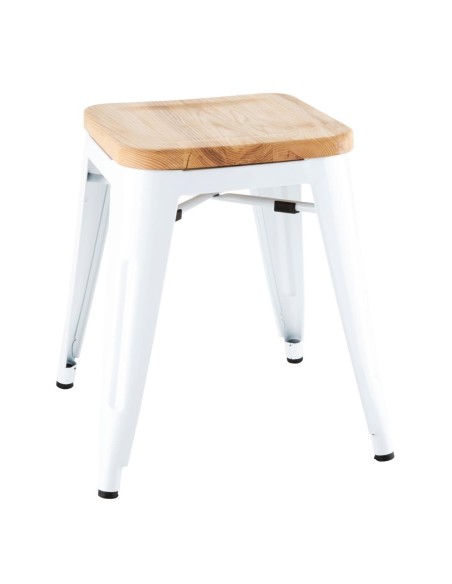Tabourets bas Bolero Bistro 4 pcs - blanc, acier & frêne