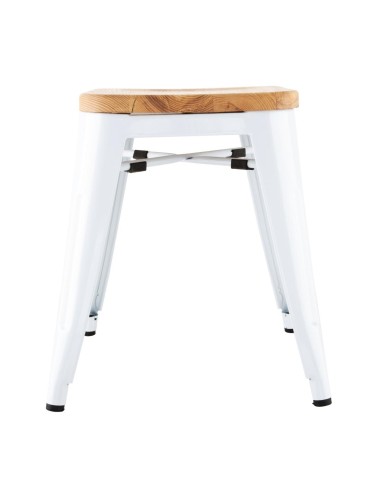 Tabourets bas Bolero Bistro 4 pcs - blanc, acier & frêne