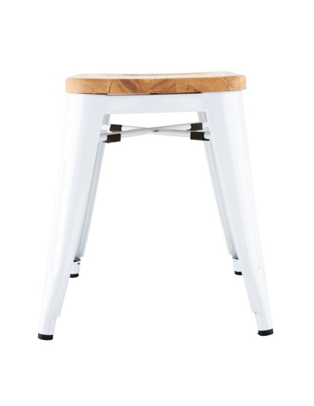 Tabourets bas Bolero Bistro 4 pcs - blanc, acier & frêne