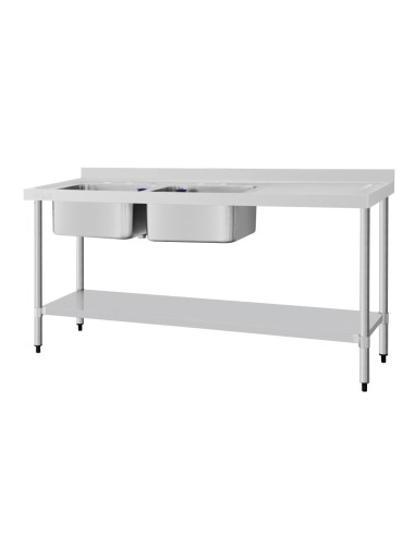 Plonge double bac inox Vogue 1800 mm - Évier professionnel