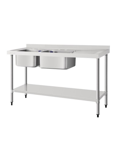 Plonge double bac inox Vogue 1500mm - Évier professionnel