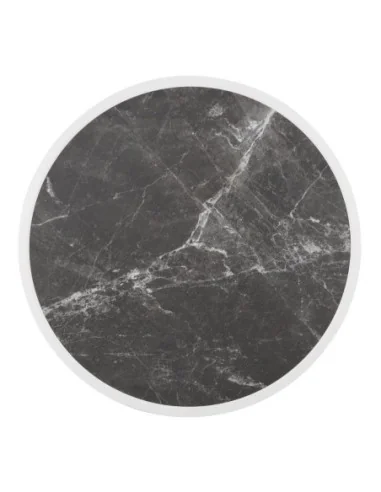 Plateau de table extérieur rond en verre trempé Bolero effet granit foncé bord blanc 580mm