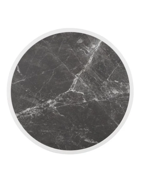 Plateau de table extérieur rond en verre trempé Bolero effet granit foncé bord blanc 580mm