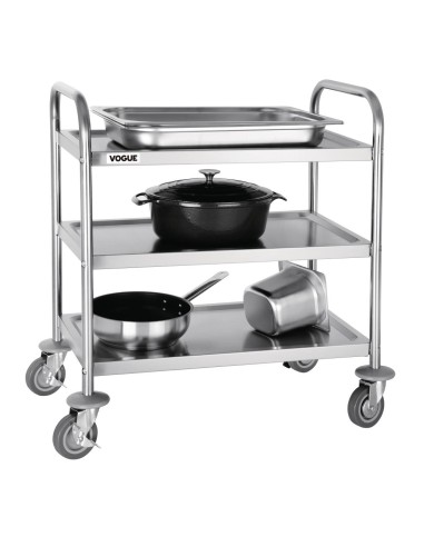 Chariot de débarrassage inox 3 niveaux Vogue - 128 kg