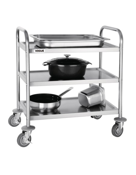 Chariot de débarrassage inox 3 niveaux Vogue - 128 kg