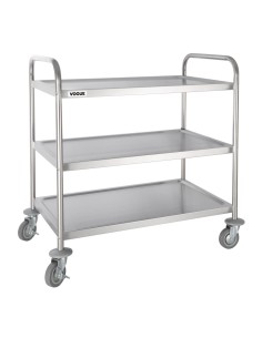 Grand chariot de débarrassage inox Vogue 3 niveaux - 128 kg