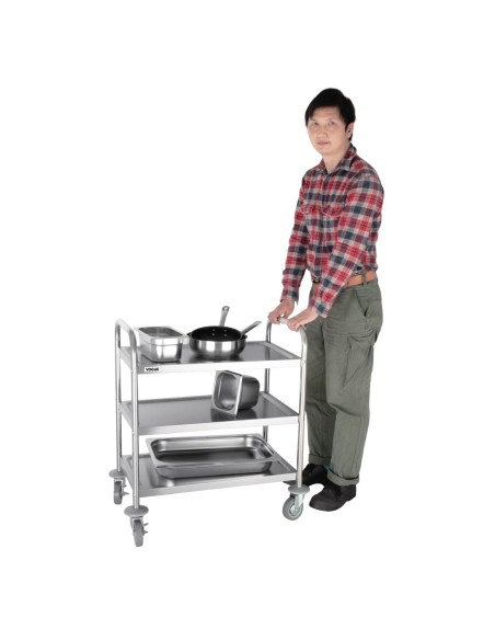 Chariot de débarrassage inox 3 niveaux Vogue - 128 kg