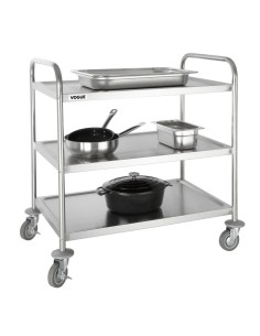 Grand chariot de débarrassage inox Vogue 3 niveaux - 128 kg 2