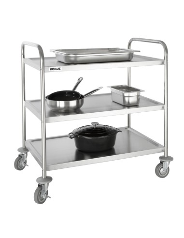 Grand chariot de débarrassage inox Vogue 3 niveaux - 128 kg