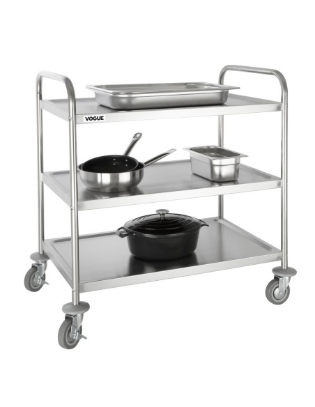 Grand chariot de débarrassage inox Vogue 3 niveaux - 128 kg