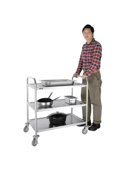 Grand chariot de débarrassage inox Vogue 3 niveaux - 128 kg
