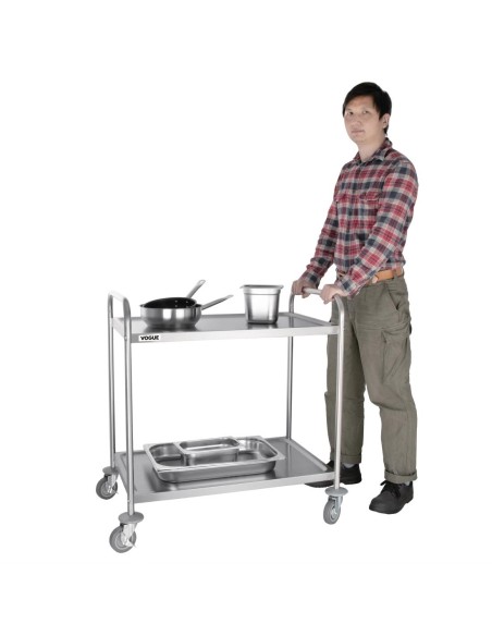 Grand chariot de débarrassage inox Vogue 2 niveaux